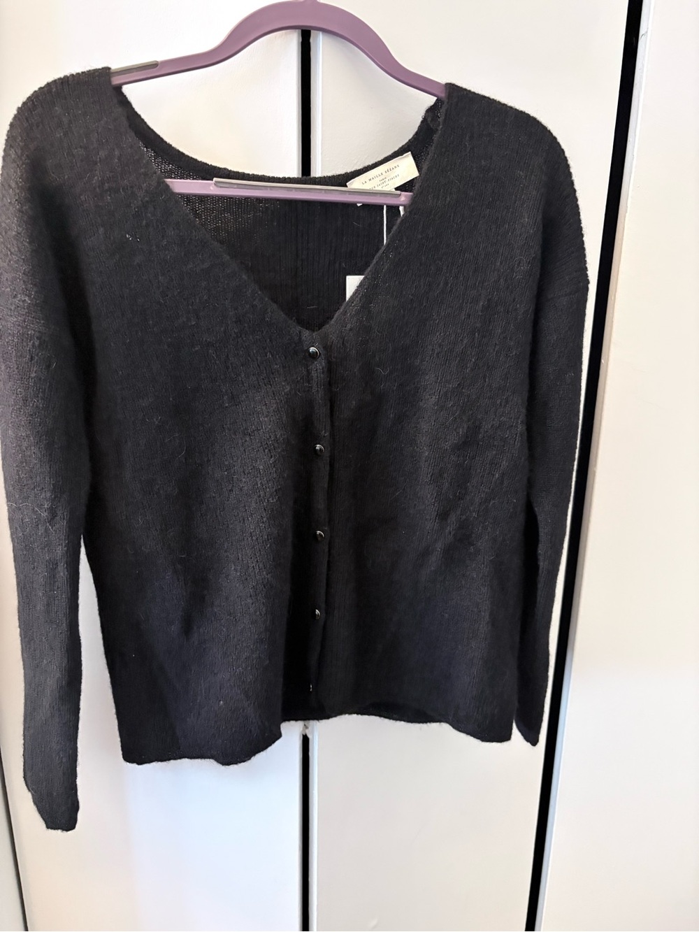 Sezane Barry Black V-Neck Button Cardigan Sweater